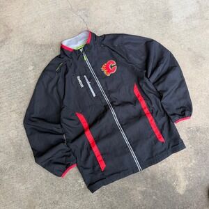 Reebok Calgary Flames NHL Center Ice KineticFit Jacket Mens Small Black Red